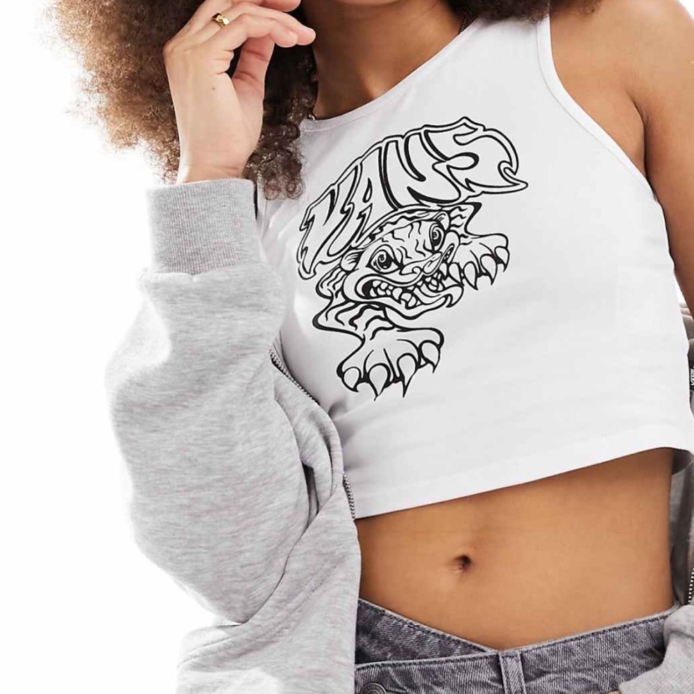 Vans White Crop Top with Bold Graphic